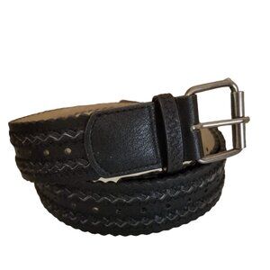 Black Vegan Faux Leather Wide Braided Belt, Size Medium, Western
